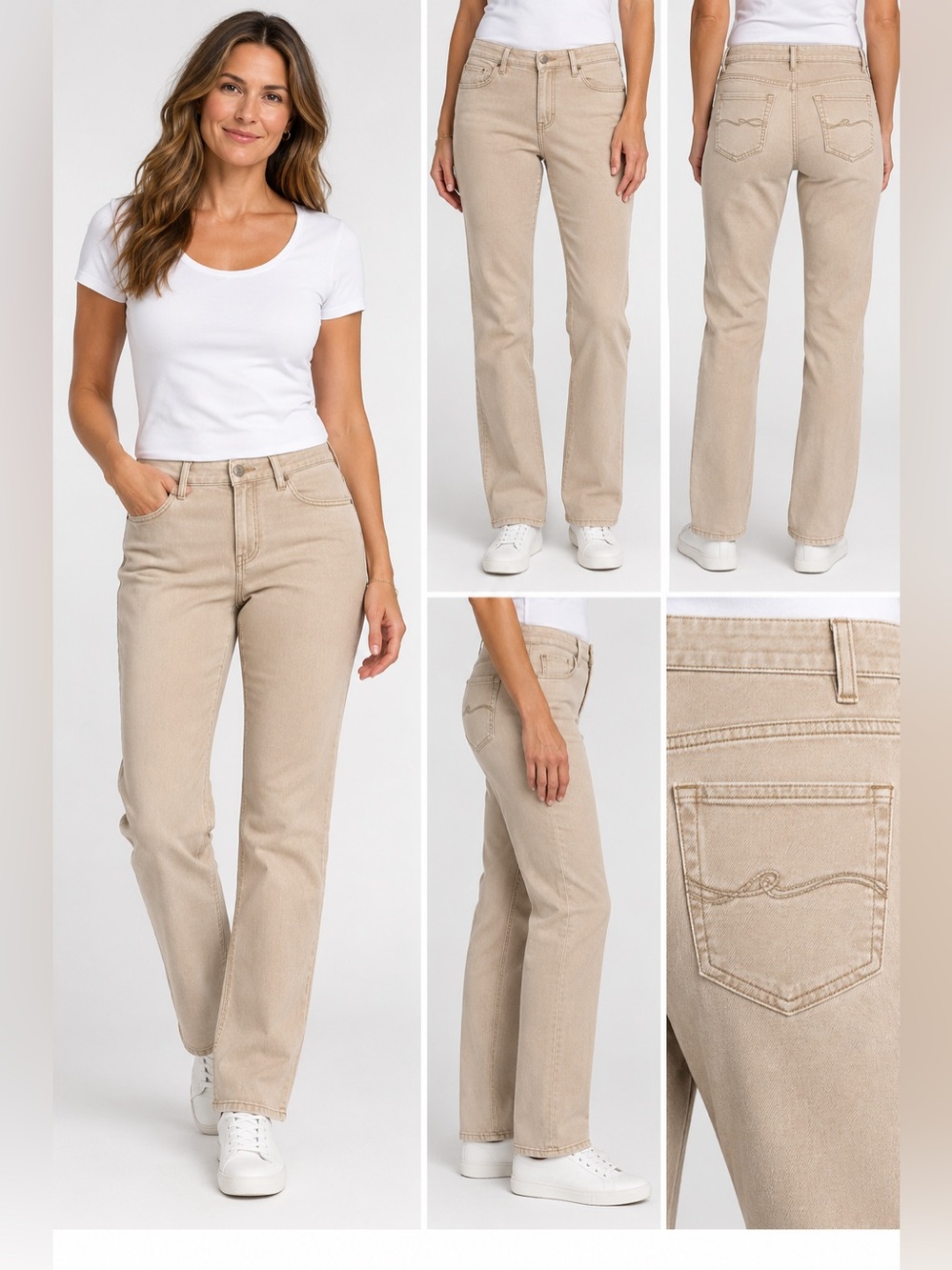 George Classics Women’s 12P Beige/Tan Straight-Leg Pants – Cotton Stretch